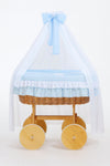 My Sweet Baby - Bellamy Deluxe Moses Basket -rottinkinen vauvan kehto verhoilla, luonnonvärinen + sininen vuodevaatteet