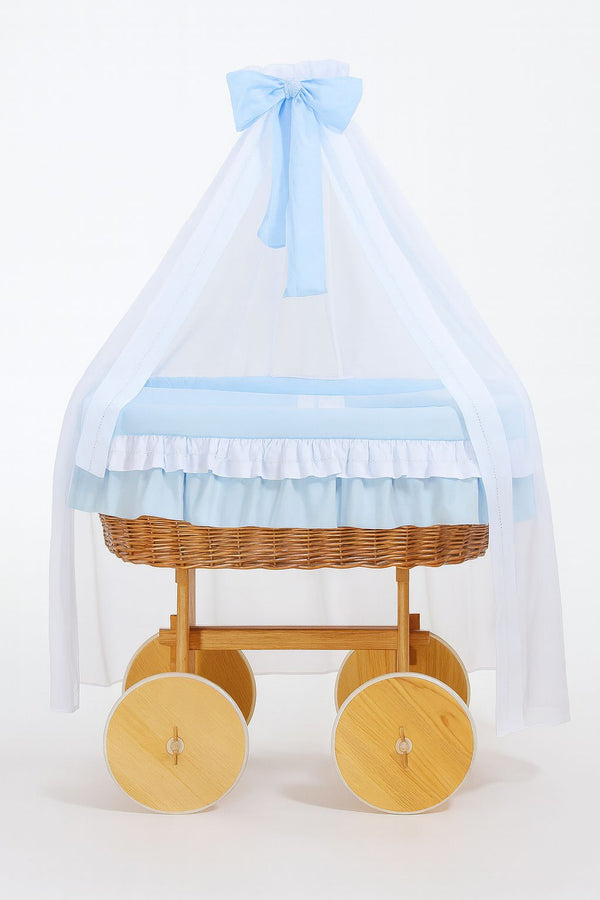 My Sweet Baby - Bellamy Deluxe Moses Basket -rottinkinen vauvan kehto verhoilla, luonnonvärinen + sininen vuodevaatteet