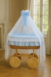 My Sweet Baby - Bellamy Deluxe Moses Basket -rottinkinen vauvan kehto verhoilla, luonnonvärinen + sininen vuodevaatteet