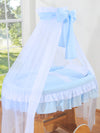 My Sweet Baby - Bellamy Deluxe Moses Basket -rottinkinen vauvan kehto verhoilla, luonnonvärinen + sininen vuodevaatteet