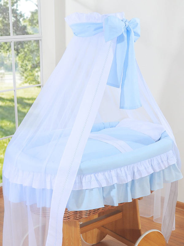 My Sweet Baby - Bellamy Deluxe Moses Basket -rottinkinen vauvan kehto verhoilla, luonnonvärinen + sininen vuodevaatteet