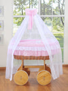 My Sweet Baby - Bellamy Deluxe rottinkinen vauvan kehto verholla - luonnollinen + vaaleanpunaiset vuodevaatteet