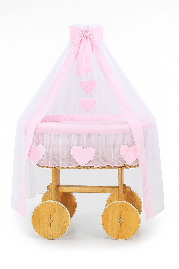 My Sweet Baby - Amelie Deluxe -kori-kehto verhoilla, luonnollinen + vaaleanpunainen vuodevaatteet