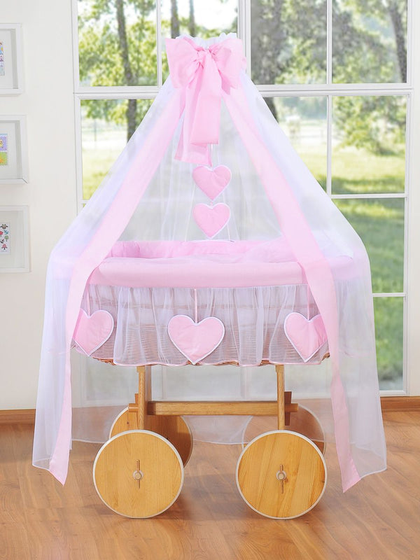 My Sweet Baby - Amelie Deluxe -kori-kehto verhoilla, luonnollinen + vaaleanpunainen vuodevaatteet