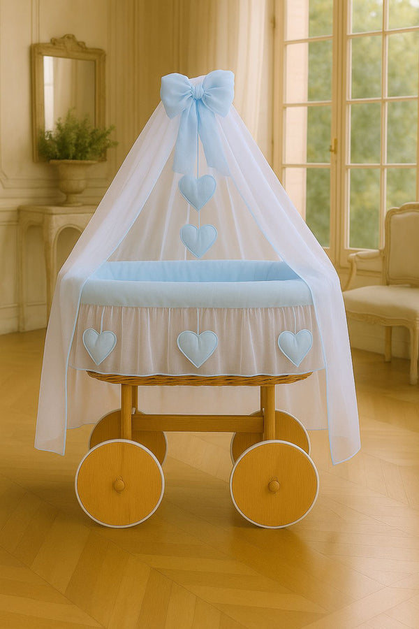 My Sweet Baby - Deluxe Amelie korikehto verhoilla luonnonväri + siniset vuodevaatteet
