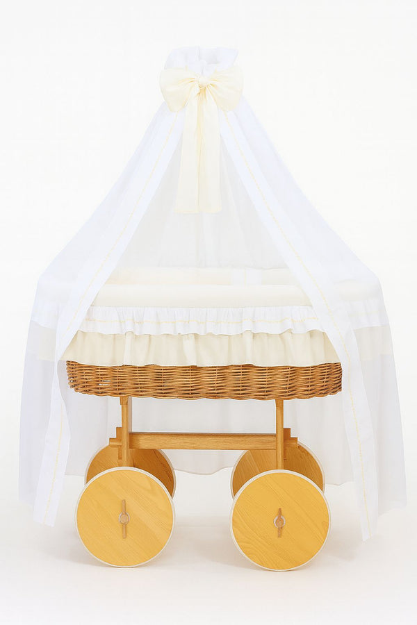 My Sweet Baby - Bellamy Deluxe Moses-kori rottinkia verhoilla - luonnollinen + kermanvärinen vuodevaatesetti
