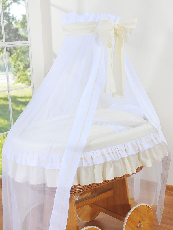 My Sweet Baby - Bellamy Deluxe Moses-kori rottinkia verhoilla - luonnollinen + kermanvärinen vuodevaatesetti