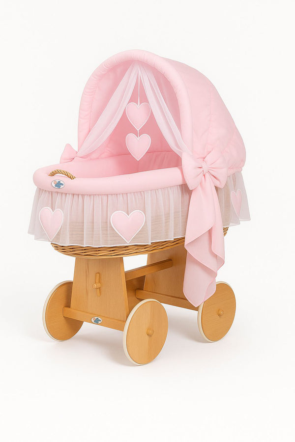 My Sweet Baby - Amelie pajuinen katettu vauvankori - luonnollinen + vaaleanpunainen vuodevaatteet