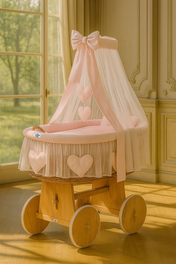 My Sweet Baby - Amelie korikehto verhokatoksella luonnonväri + vaaleanpunaiset vuodevaatteet