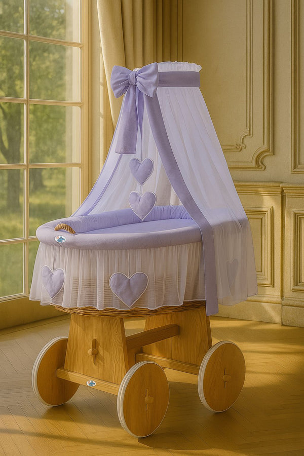 Baby Products - Amelie wicker Moses-kori verhoilla - luonnollinen + liila vuodevaatteet