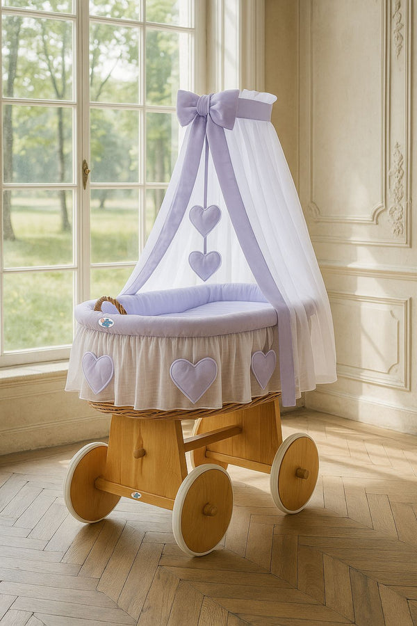 Baby Products - Amelie wicker Moses-kori verhoilla - luonnollinen + liila vuodevaatteet