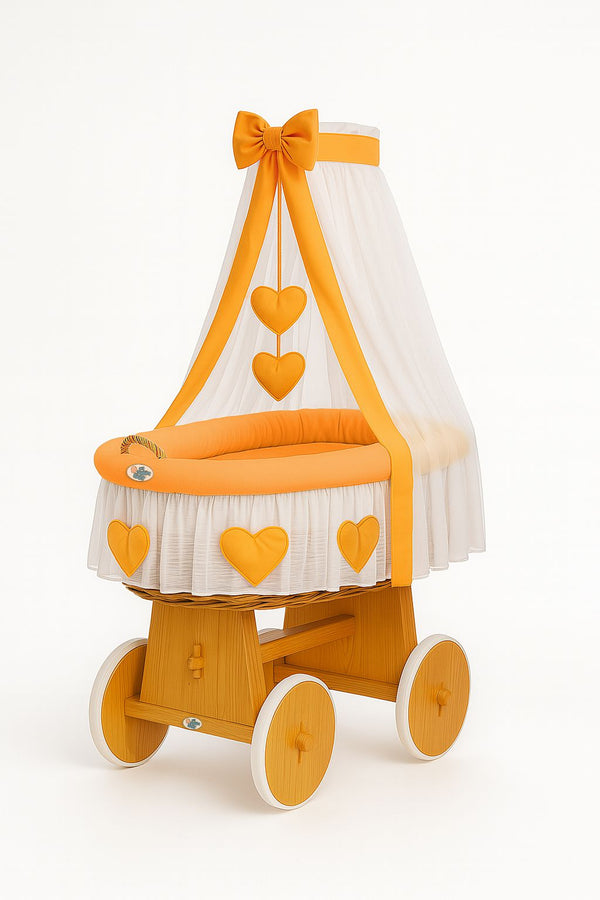 Baby Products - Amelie Moses-kori korikehto verhoilla - luonnollinen + persikkavuodevaatteet