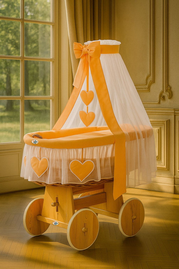 Baby Products - Amelie Moses-kori korikehto verhoilla - luonnollinen + persikkavuodevaatteet