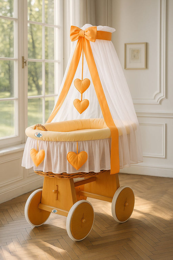 Baby Products - Amelie Moses-kori korikehto verhoilla - luonnollinen + persikkavuodevaatteet