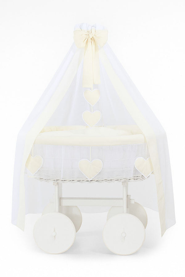 Baby Products - Amelie Deluxe pajuinen Moses-kori verhoilla - valkoinen + kermanvärinen vuodevaatteet