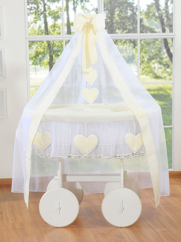 Baby Products - Amelie Deluxe pajuinen Moses-kori verhoilla - valkoinen + kermanvärinen vuodevaatteet