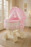 My Sweet Baby - Amelie Moses Basket -kehto korikuvulla, valkoinen + vaaleanpunaiset vuodevaatteet