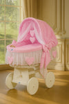 My Sweet Baby - Amelie Moses Basket -kehto korikuvulla, valkoinen + vaaleanpunaiset vuodevaatteet