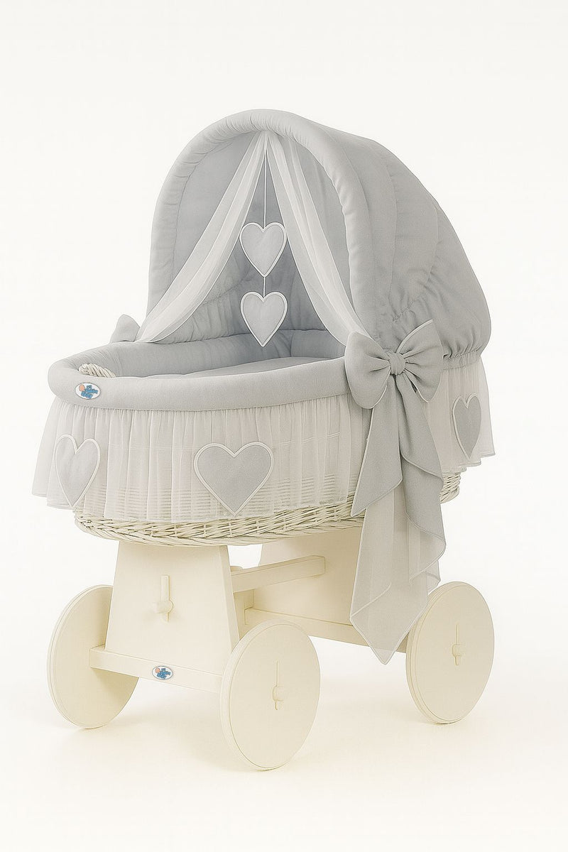 My Sweet Baby - Amelie Moses-kori hupulla valkoinen + harmaa vuodevaatteet