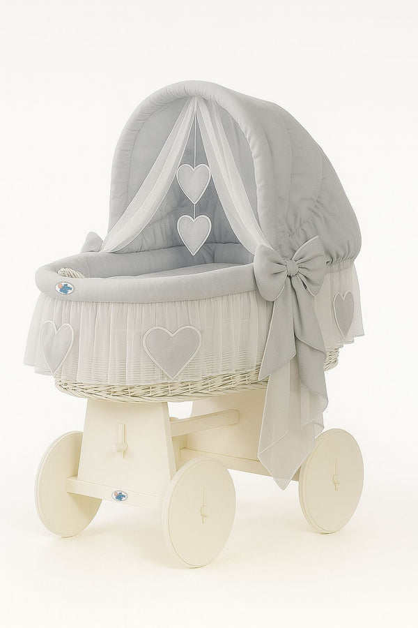 My Sweet Baby - Amelie Moses-kori hupulla valkoinen + harmaa vuodevaatteet