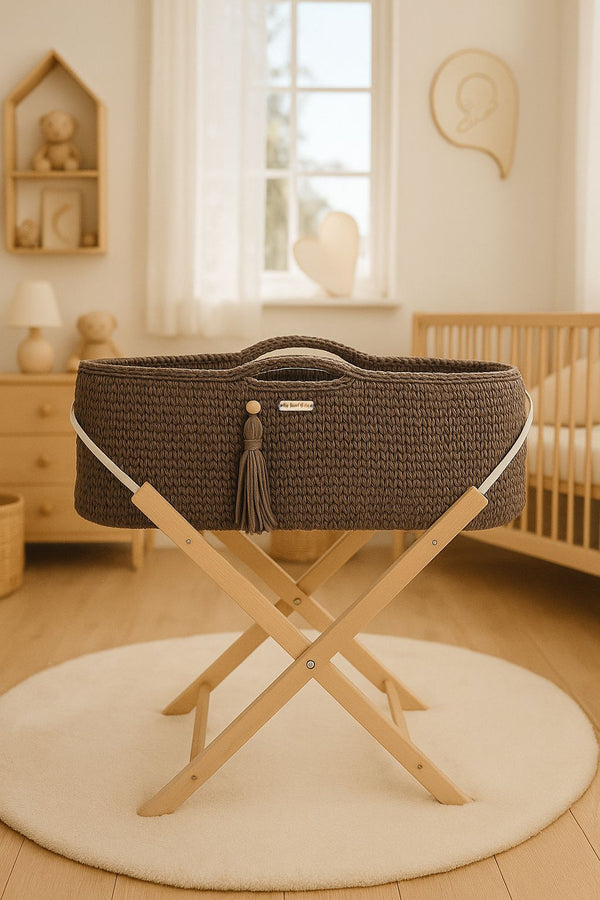 My Sweet Baby - Boho käsintehty Moses-kori telineellä - mokka