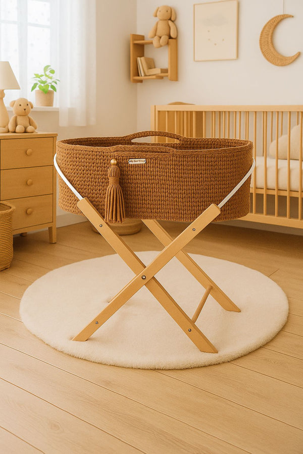 My Sweet Baby - Boho käsintehty Moses-kori telineellä - karamelli