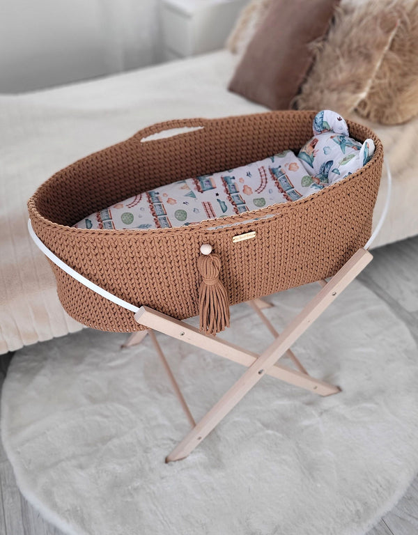 My Sweet Baby - Boho käsintehty Moses-kori telineellä - karamelli