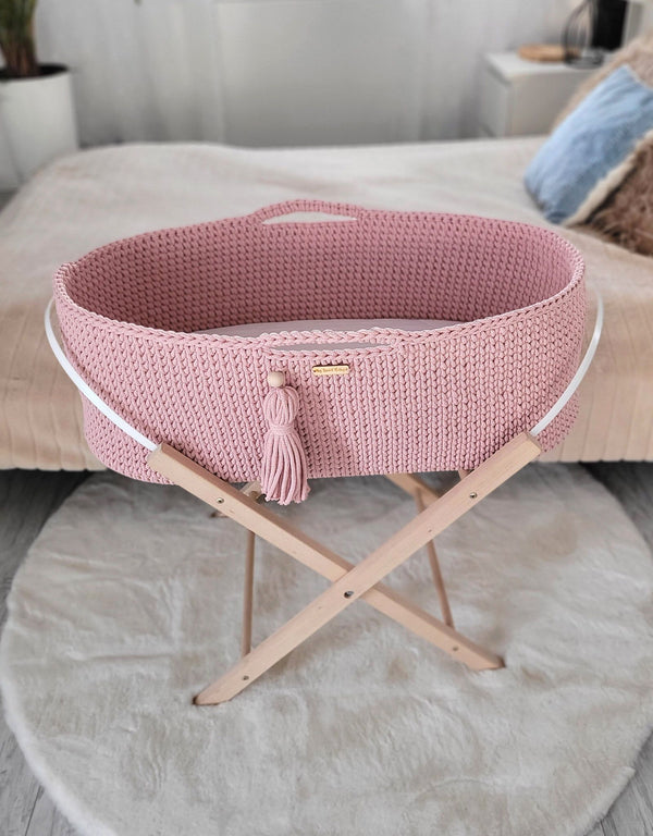 My Sweet Baby - Boho käsintehty Moses-kori telineellä - pastellinvaaleanpunainen