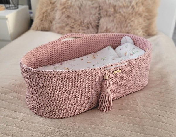 My Sweet Baby - Boho käsintehty puuvillainen Moses-kori patjalla - pastellinvaaleanpunainen