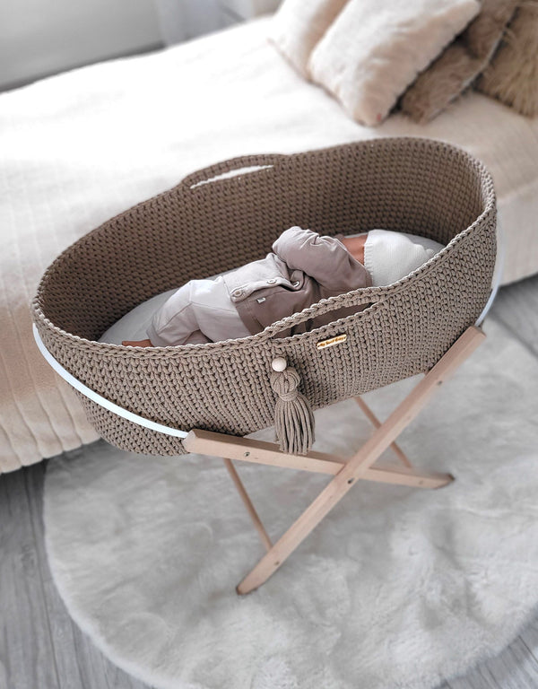 My Sweet Baby - Käsintehty Boho Moses-kori telineellä - hiekka