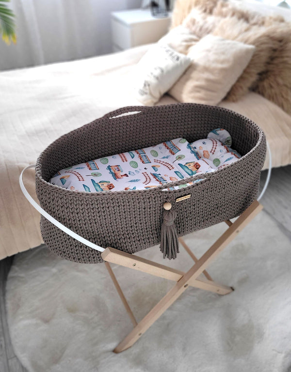 My Sweet Baby - Boho käsintehty Moses-kori telineellä - mokka