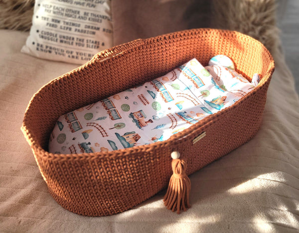 My Sweet Baby - Boho käsintehty puuvillainen Moses-kori patjalla - terrakotta