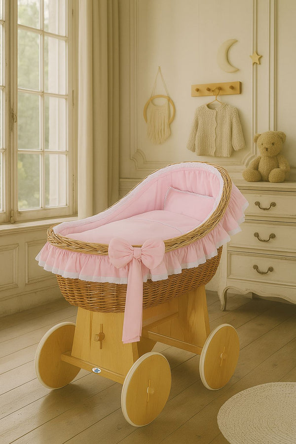 My Sweet Baby - Carina korikehto kuomulla, luonnollinen + pinkki vuodevaatesetti
