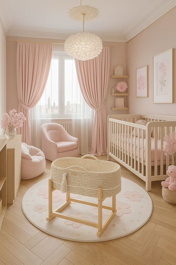 My Sweet Baby - Boho käsintehty Moses-kori kehdolla - kermanvärinen