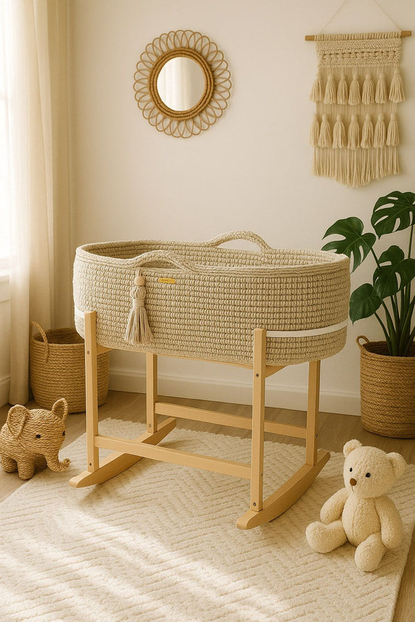 My Sweet Baby - Boho käsintehty Moses-kori kehdolla - vaalea beige