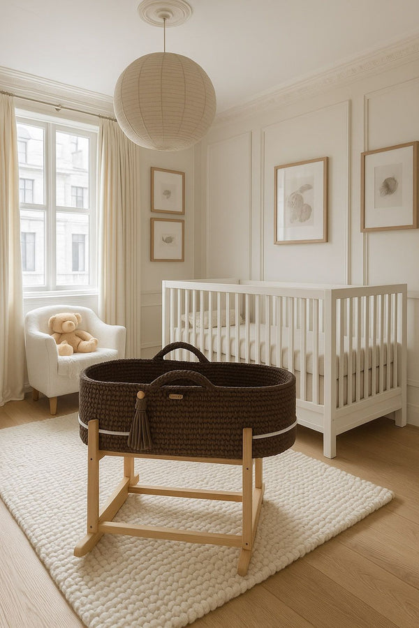 My Sweet Baby - Boho käsintehty Moses-kori kehdolla - mokka