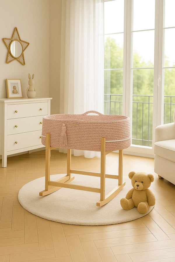 My Sweet Baby - Boho käsintehty Moses-kori kehdolla pastellinvaaleanpunainen