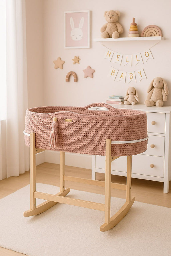My Sweet Baby - Boho käsintehty Moses-kori kehdolla pastellinvaaleanpunainen