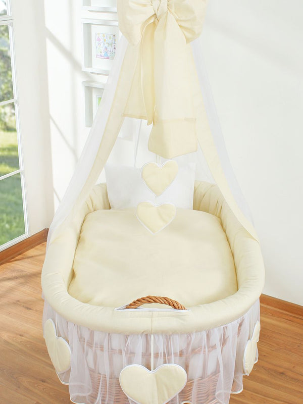 My Sweet Baby - Amelie rottinkinen Moses-kori verhoilla - luonnollinen + kermanväriset vuodevaatteet
