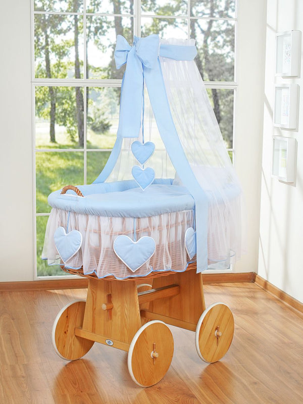 My Sweet Baby - Amelie punottu Moses-kori katoskehdolla - luonnollinen + sininen vuodevaatteet