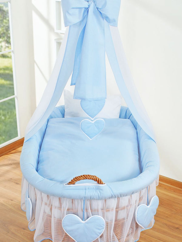 My Sweet Baby - Amelie punottu Moses-kori katoskehdolla - luonnollinen + sininen vuodevaatteet