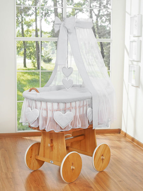 My Sweet Baby - Amelie rottinkinen vauvan kehto verhoilla - luonnonväri + harmaat vuodevaatteet