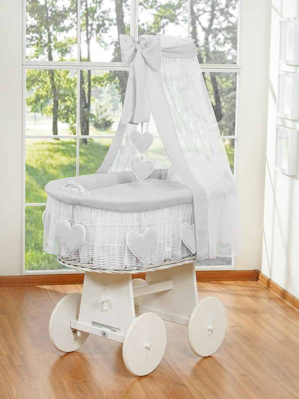 My Sweet Baby - Amelie rottinkinen Moses-kori verhoiltu kehto - valkoinen + harmaat vuodevaatteet