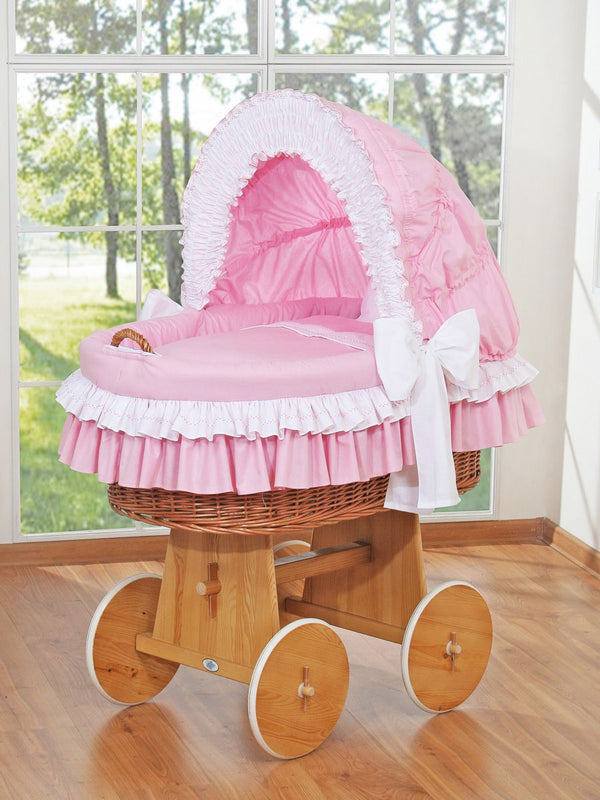 My Sweet Baby - Bellamy Moses-kori pajusta kuomulla, luonnollinen + vaaleanpunaiset vuodevaatteet