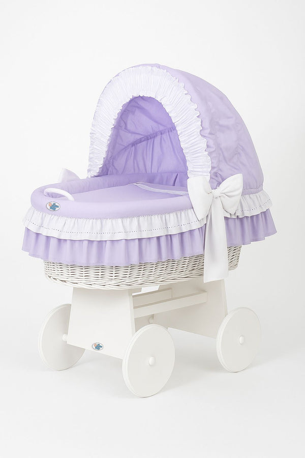 My Sweet Baby - Bellamy Moses Basket -palmukori kuomulla, valkoinen + liila vuodevaatteet