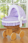 My Sweet Baby - Bellamy Moses Basket -kehto hupulla, luonnollinen punos + lila vuodevaatteet