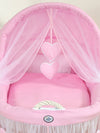 My Sweet Baby - Amelie Moses Basket -kehto korikuvulla, valkoinen + vaaleanpunaiset vuodevaatteet