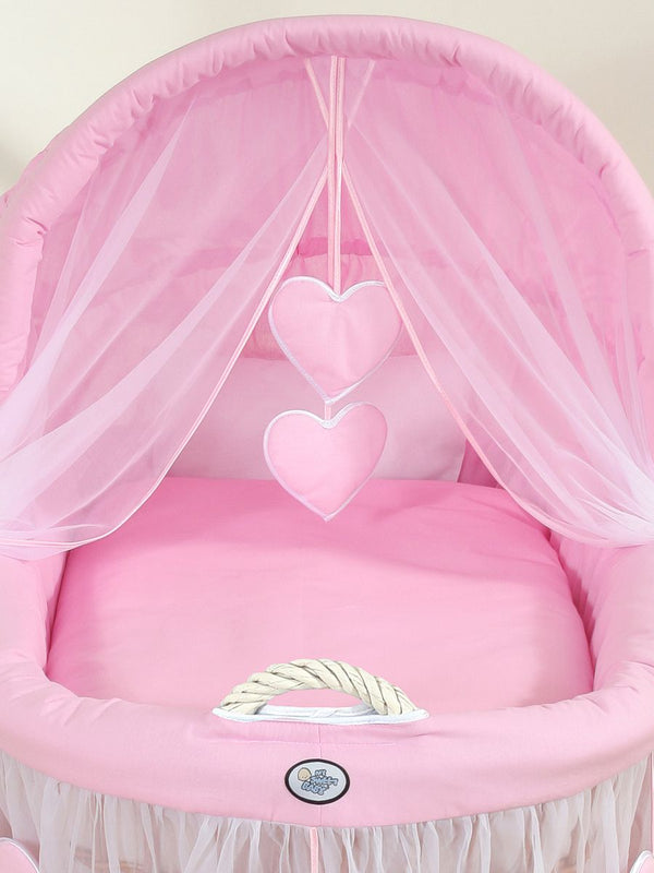 My Sweet Baby - Amelie Moses Basket -kehto korikuvulla, valkoinen + vaaleanpunaiset vuodevaatteet