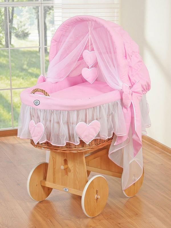 My Sweet Baby - Amelie pajuinen katettu vauvankori - luonnollinen + vaaleanpunainen vuodevaatteet