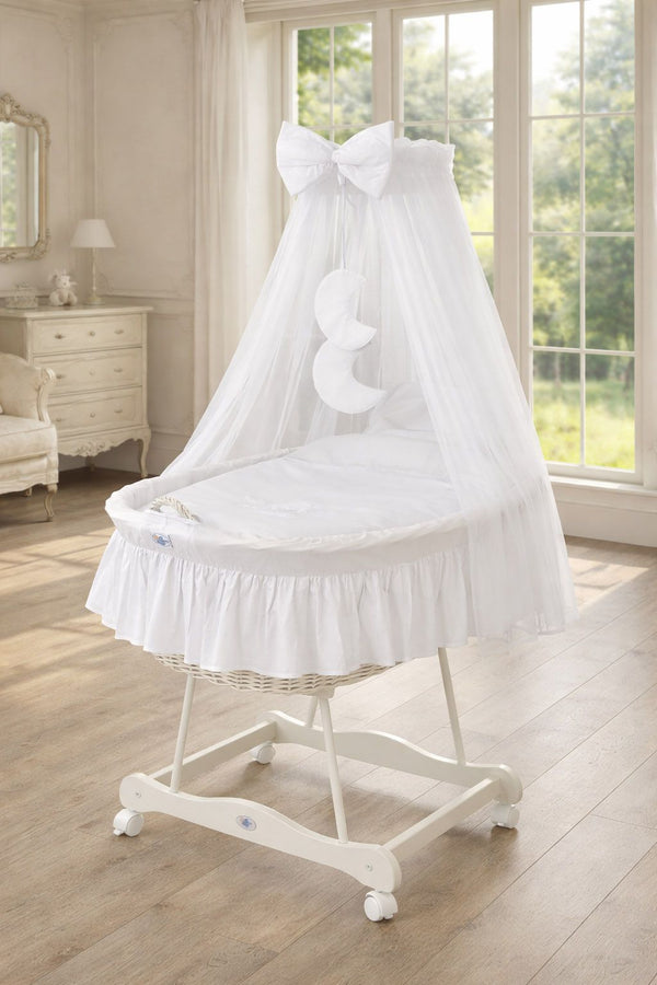 Baby Products - Moses-kori korikehto verhoilla Hyvää yötä - valkoinen + valkoiset vuodevaatteet
